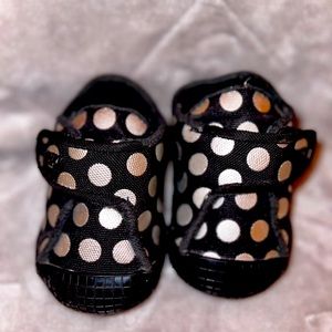 Nike Waffle Print First Walking Shoes Polka Dot Black/Silver Crib Soft Sole 3C